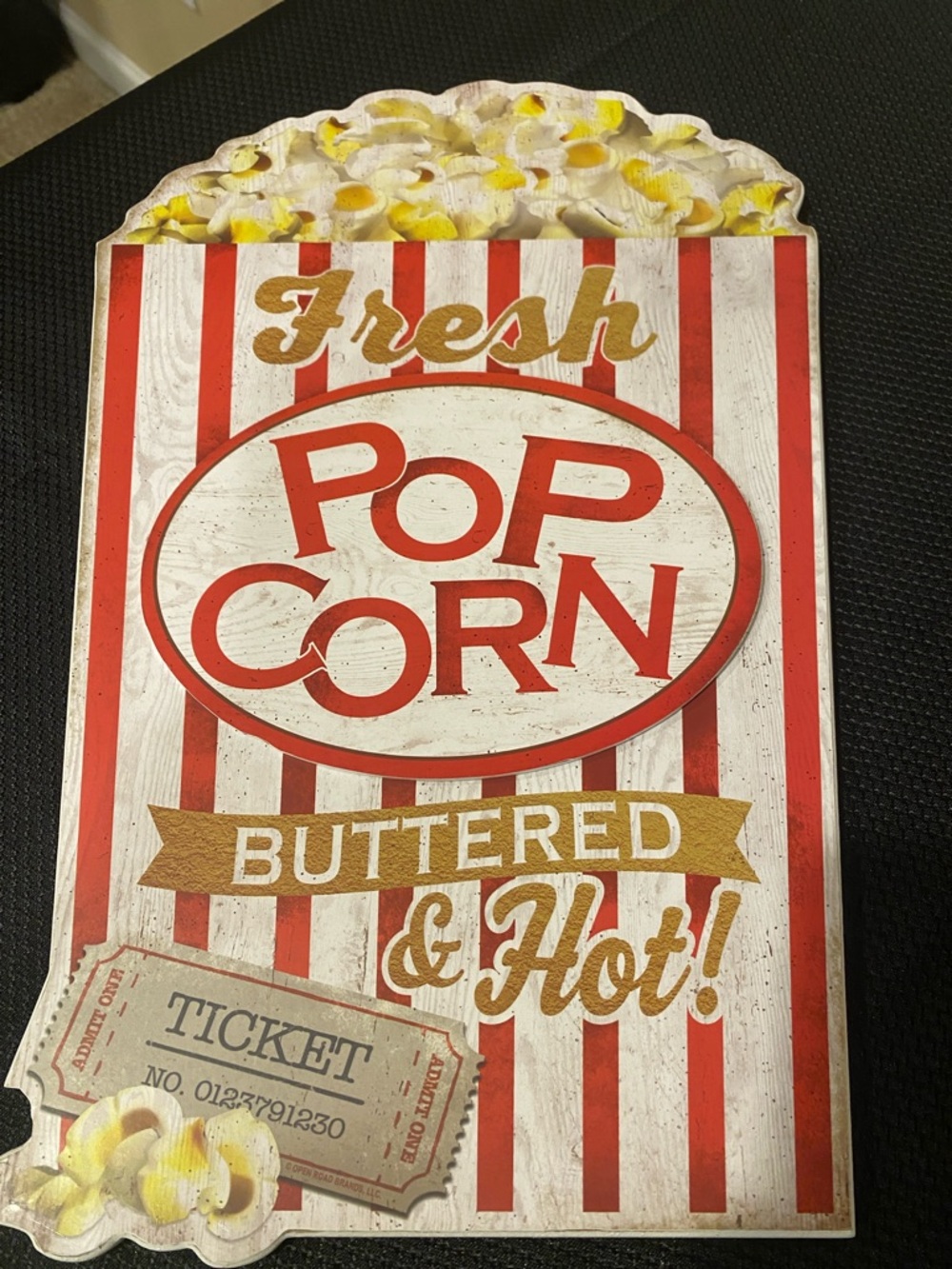Buttered & Hot Red Stripe Popcorn Sign - Fresh Popcorn